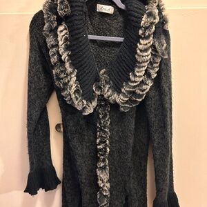 Women's Black Faux Fur Trim Cardigan